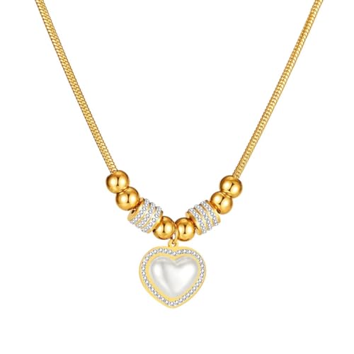 Collier Love Heart en acier inoxydable doré et zircon étincelant de luxe