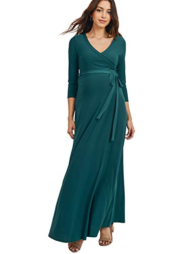 Image of HELLO MIZ Women's Faux Wrap Maxi Maternity Dress with Belt - Made in USA
