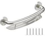 HEALTHCRAFT Plus 2-in-1 Shampoo Shelf and Grab Bar 16' inch, ADA Compliant, Wall-Mounted Bathroom Safety Grab Bar for Seniors, Supports up to 500 lbs in Brushed Stainless