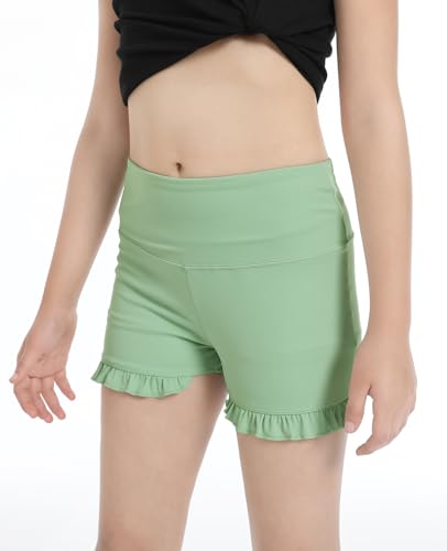 BAOPLAYKIDS Shorts atléticos com babados e elastano elástico cintura alta yoga dança ginástica short