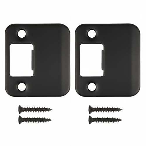 Siwil Deadbolt Strike Plate Extended Lip Door Knob Strike Plate Reinforced Door Lock Reinforcement Latch Plate Compatible with Standard Deadbolt Latches - 2 Pack (Black 2-1/4 x 1-11/16)