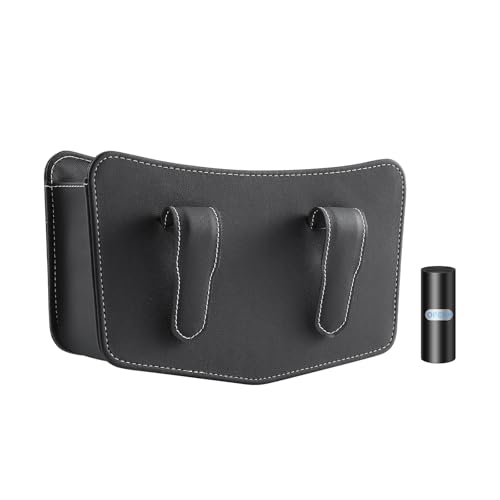 Image of Car Trash Can Small Leather Vehicle Trash Bin Car Dustbin Garbage Organizer Holder with Trash Bag Foldable Mini Cars Storage Bag Container for Auto SUV Van Trucks (Black,Clip on)