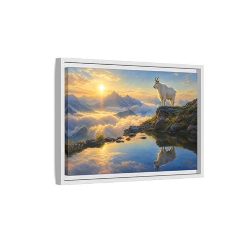 Toile chèvre de montagne pour habiller un mur vide au-dessus du canapé horizontalement