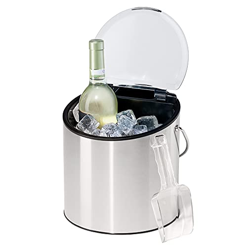Oggi Stainless Steel Ice And Wine Bucket With Flip Top Lid And Ice Scoop, Holds 2 Bottles #TOP2