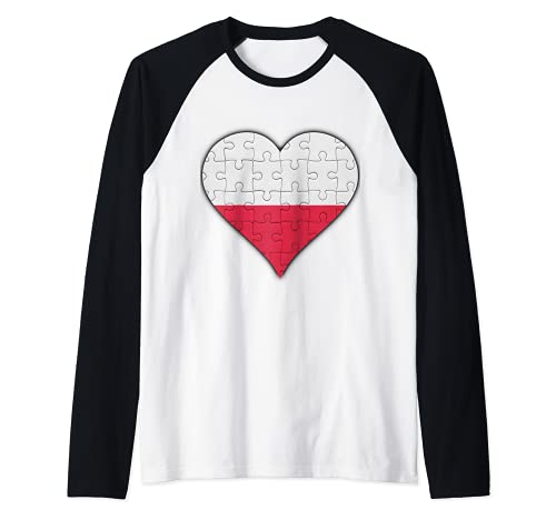 Poland Polish Flag Heart Raglan Baseball Tee, Black