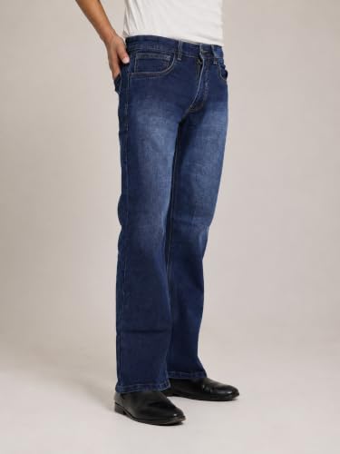 Image of Men's Bootcut Denim Pants || Men's Bell Bottom Jeans || Wide Leg Flared Jean's for Men || High Waist Stretchable Retro Fit || Cotton Jean for College Casual