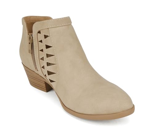 Image of Soda CHANCE Womens Perforated Cut Out Stacked Block Heel Ankle Booties (Wide Fit Available)