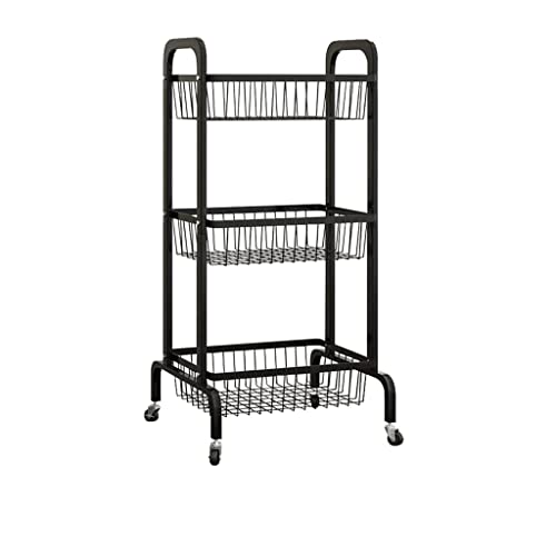 Carrito de Metal Resistente de 3 Nicon Ruedas Y Cestas de Malla - Organizador de Almacenamiento para Cocina