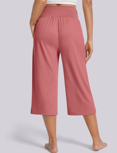 Image of UEU Women's Yoga Capri Pants Loose Soft Drawstring Workout Sweatpants | Comfortable Stretchy Fabric, Casual Lounge Pants, Side Pocket, Workout Travel Daily Wear