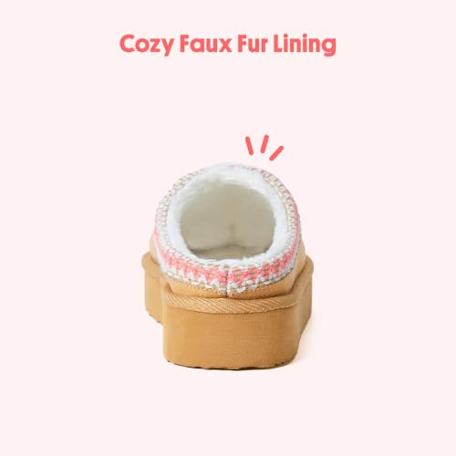 Fabkids Winter Kids Slippers Suede Platform Fuzzy Slippers Indoor Outdoor Furry Slipper For Little Kid Khaki Size 12 thumb #2