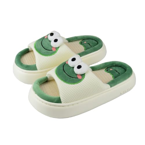 Image of XIXITIAO Cow Slippers for Women /Men Indoor, Cute Cartoon Animal House Shoes, Comfortable Cotton Linen Bedroom Kawaii Cloud Slides