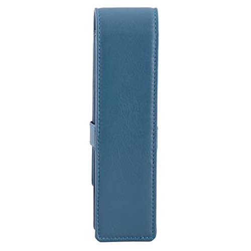 Image of DiLoro Leather Pen Case Pouch Holder for Two Fountain Ballpoint Rollerball Pens or Pencils (Sololio Blue)