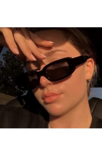 Image of Retro Rectangle Sunglasses for Women & Men | UV400 Protection | Trendy Thick Frame Fashion Eyewear | Lightweight Casual Shades | Black & White Combo Pack