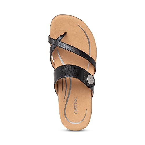 Image of Aetrex Izzy Memory Foam Footbed Faux Leather Adjustable Slide Orthopedic Sandals for Women - Pressure Relief Pain Arch Support Sandals Women's