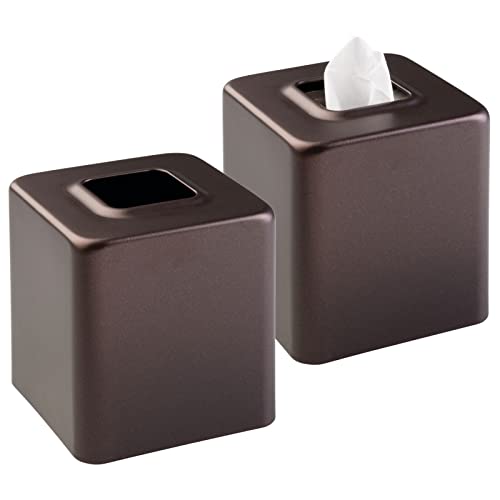 MetroDecor mDesign Facial Tissue Box Cover/Holder for Bathroom Vanity Countertops - Pack of 2, Bronze