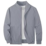 [KEFITEVD] ブルゾン メンズ 春秋 薄手 スイングトップ 大きいサイズ ジャンパー バイク ジャケット 防風 アメカジ トラックジャケット 防寒着 作業着 ライトグレー XL