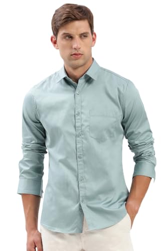 Image of SHOWOFFFF Men Solid Casual Shirt | Spread Collar Full Sleeves Cotton Shirt for Mens | Slim Fit Regular Length Shirt for Men's