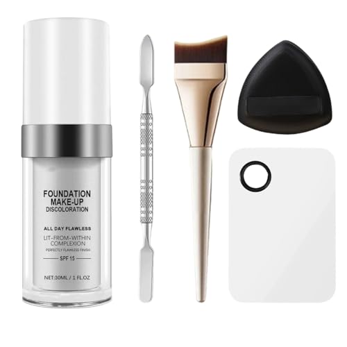 LAKPYN Base de Maquillaje Líquida Pieles Maduras - Kit Paleta/Esponjas/Brochas - Cobertura 24H SPF15, 30ml