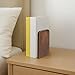 Deskium Square Design Walnut Bookends, 6.7 in / 17 Cm Height Book Ends, 2 Pcs for Heavy Books, Metal Base, Decorative Book Stoppers for Shelves