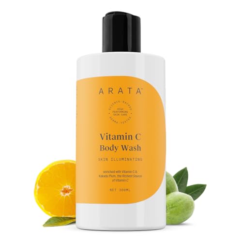 Arata 1% Vitamin C Daily Glow Body Wash For Soft & Even Toned Skin | Helps to Reduce Fades Dark Spots & Pigmentation | Long Lasting Fragrance | No Parabens No Sulfates | 300ML