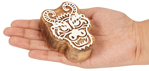 Bloc d'impression textile visage de dragon en bois sculpté à la main de 6 pouces