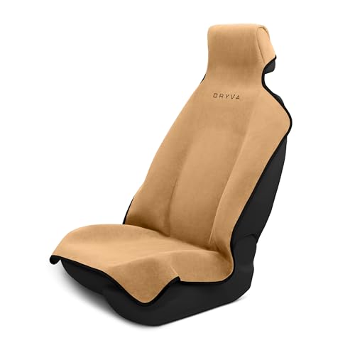 Image of DryvaSeat - Premium Microfiber Towel Car Seat Cover - Waterproof & Sweatproof - Universal Fit, Machine Washable, Non-Slip - Seat Protector for Car, Truck, SUV, Van (Tan, 1 Pack)