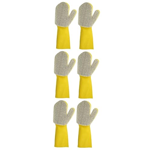 Yardwe 6 Piezas Guantes De Limpieza De Látex Guante De Lavado De Cocina Guantes De Latex Con Estropajo Guantes De Goma Reutilizables Guante De Limpieza Hombre Limpio Placa Esponja