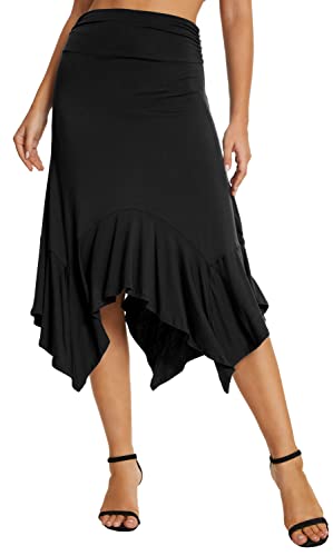 Urban CoCo Women's Flowy Stretchy Skirt Handkerchief Hemline Midi Skirt
