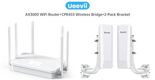 UeeVii CPE453 Wireless Bridge Outdoor Point to Point & UeeVii AX3000 Dual Band WiFi6 WiFi Router 6-Antennas & 2-Pack Bridge Bracket