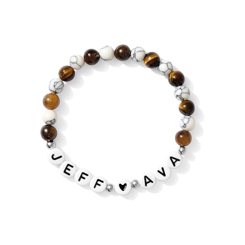 Jexiva Customized Name Bracelet for Couples, Family, Friends, Personalized Bracelet with Names, Crystal Beads and elastic stretch (6mm Stones)