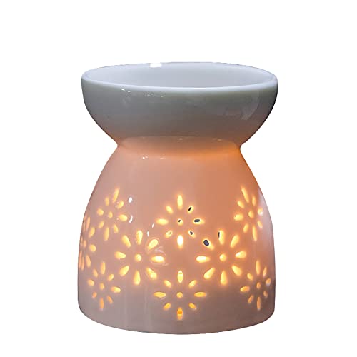 Katutude Ceramic Tealight Candle Holder, Hollow Engraving Wax Melt Burner with Spoons - Essential Oil Burner Aroma Candle Warmers Aromatherapy Diffuser Burner for Bedroom, Living Room, Office