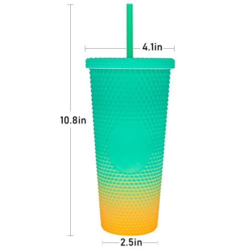 Sursip 24 Oz Studded Tumbler With Lid And Straw, Reusable Double Walled Insulated Travel Tumblers. Plastic Acrylic Pastel Colored Cups For Iced Coffee Smoothie,Bpa Free, Wide Mouth For Easy Cleaning #TOP2