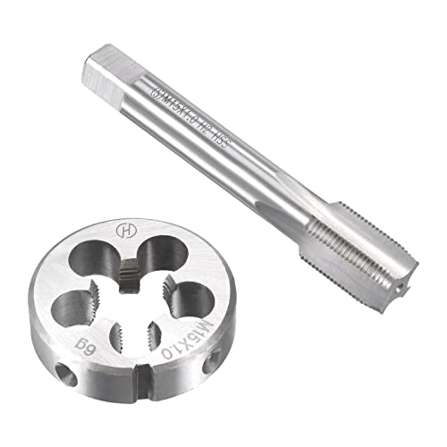 QUARKZMAN M15 x 1mm Metrischer Gewindebohrer und Rundmatrize Set x 1 Set 4 Flöten Schnellarbeitsstahl für Verarbeitung Hardware Werkzeug