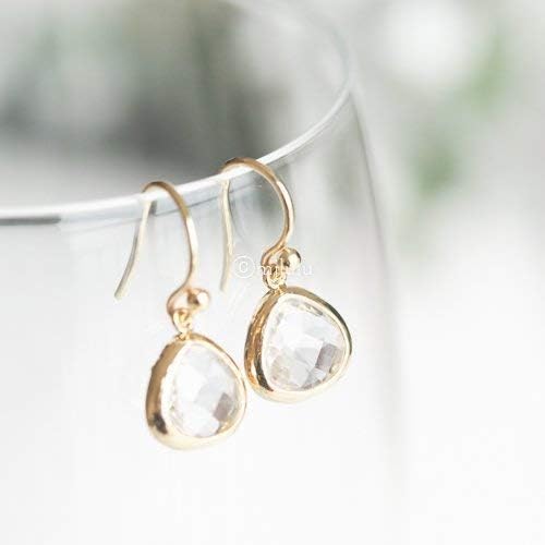 14k Gold-Plated Cubic Zirconia Rhinestone Earrings - Hypoallergenic, Lightweight Clear Crystal Dangle Earrings for Brides, Elegant Minimalist Wedding Jewelry by MJLULU - Image 3