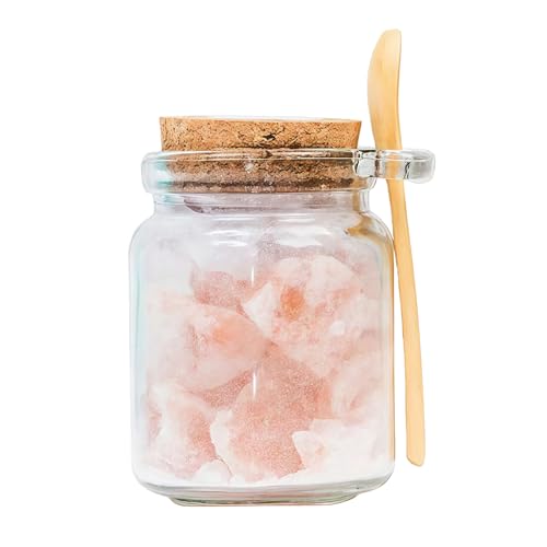 ericotry 1 bocal de rangement vide en verre avec bouchon en liège et cuillère en bois pour assaisonnement, confiture, miel, sel de bain (transparent, 250 ml)