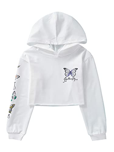 Yuumin Kids Girls Long Sleeves Pullover Hooded Sweatshirts Crop Tops Hip Hop Cropped Hoodie White 12 Years #TOP2