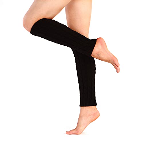 Image of QUUPY 1 Pair Black Knit Knitted Leg Warmer Knee High Winter Thermal Warm Long Boot Socks Women Footless Socks for Yoga Ballet Dance