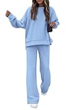 KIRUNDO Spring Fall Sweatsuits Women 2 Piece Outfit Lounge Sets 2026 Matching Airport Travel Sweatshirt Sweatpants Tracksuit(Light Blue, Large)