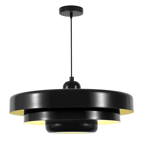 Qepeety Black Pendant Lights Kitchen Island Contemporary Farmhouse Hanging Lamp Nordic Flush Mount Ceiling Light 17.7" Adjustable Dome Chandelier for Dining Room Bedroom Over Sink Lighting