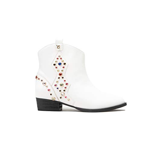 Yosi Samra Girls Miss Dallas Multi Gem Studded Girls Western Boot white Size: 11 Little Kid