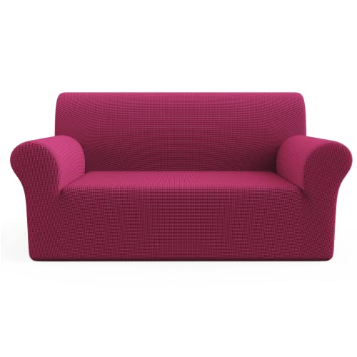 Yidaxing Funda de Sofá Antideslizante Funda de Sofá Elástica Funda Jacquard Poliéster Funda Cubre Muebles Sofá Lavable Antiarrugas (2 Plazas, Vino Tinto)