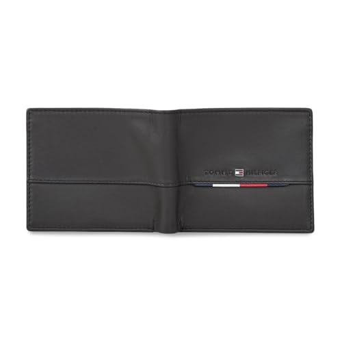 Image of Tommy Hilfiger Men's Leather Wallet Eupen | Brown Solid Passcase Bi-Fold with 12 Card Slots | Stylish Purse for Gents