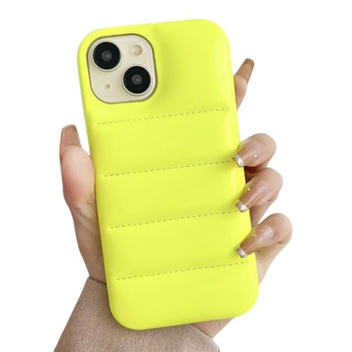 Étui en cuir doudoune pour iPhone 15 chic et élégant en vert fluo