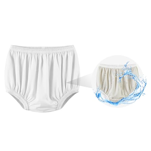 EEOST Adult Diaper Cover for Incontinence Noiseless Leak-Protection Underwear Plastic Pants Over Diapers Waterproof Rubber Pants (White, S)