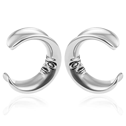 Vankula 2PCS Cool Moon Opening Hypoallergenic Stainless Steel 0g 2g Plugs Ear Gauges Tunnels Piercing Expander Stretchers Fashion Body Jewelry