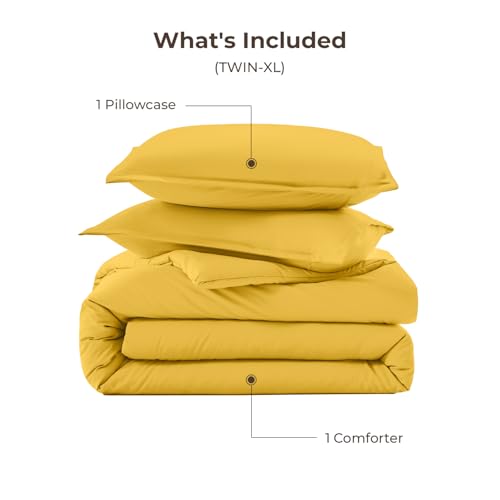 Image of Litanika Comforters Twin XL Size Mustard Yellow, 2 Pieces Lightweight Solid Bedding Set & Collections, All Season Fluffy Bed Set (68x92 Inches Comforter & 1 Pillowcase)
