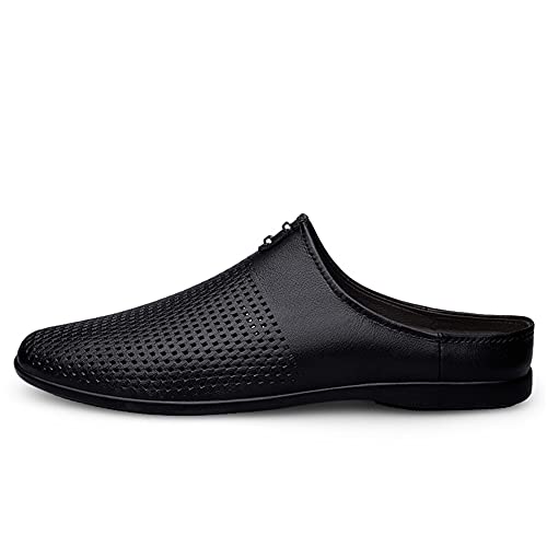 GOSPT Men's Genuine Leather Punching Slippers Backless Loafers Slip on Flats Shoes2