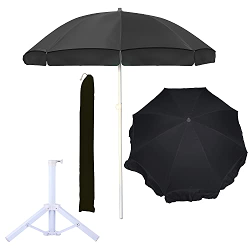 Image of OUTO 6ft /36in Garden Outdoor Umbrella with Stand Foldable Big Size Heavy Duty Waterproof Rain & UV Sun Protection Patio for Balcony Shedding Cantilever & Lawn (6 Feet /36 Inch Rib Arm, Black)
