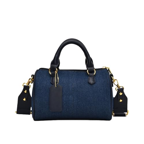Image of CORIOS Retro Denim Handbag Women Jean Purse Boston Bag Patchwork Shoulder Crossbody Bag Elegant Satchel Messenger Bag Tote Top Handle Bag for Shopping Travel Work Blue