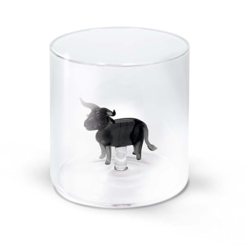 WD Lifestyle - Bicchiere in Vetro Borosilicato 250ml con Decorazione in Vetro Colorato Interna (Toro)